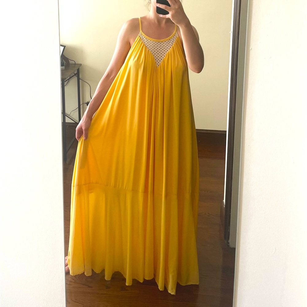 Gorgeously Vibrant Yellow Roni Kantor Maxi Summer Dress Size S